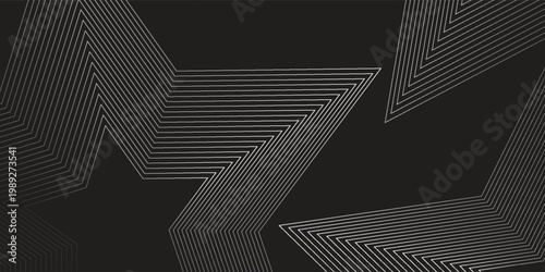 Bold black background with sharp white zigzag geometric lines. Modern professional backdrop for technology ads, executive presentations, and luxury brand identity.