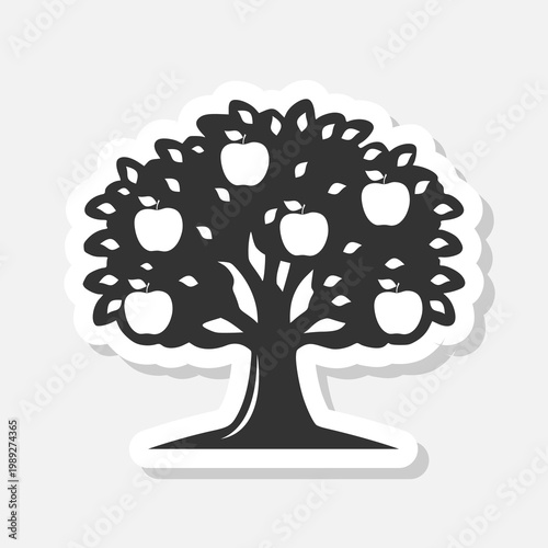 Apple tree icon sticker isolated on gray background