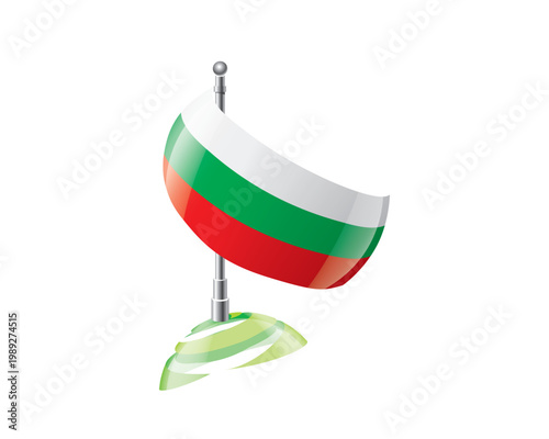 Highly detailed of waving Bulgarian flag with metallic pole and subtle shadow effects for print