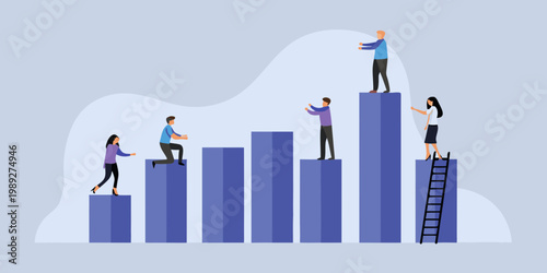 People climbing steps representing growth success and career advancement