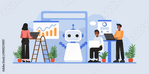 People collaborating with a robot in a modern office environment