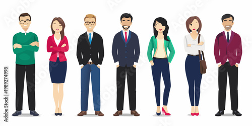 Diverse group of people standing in a row facing forward