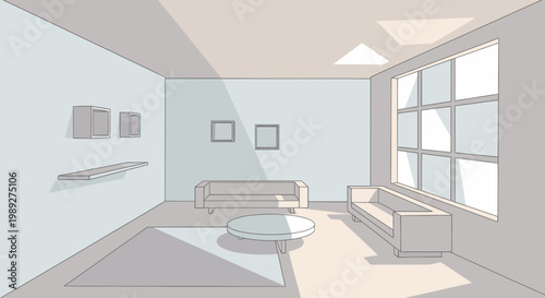 Modern Minimalist Living Room Interior Design Illustration with Natural Light and Simple Furniture