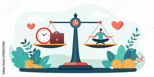 Balancing life s priorities time work and well being depicted symbolically