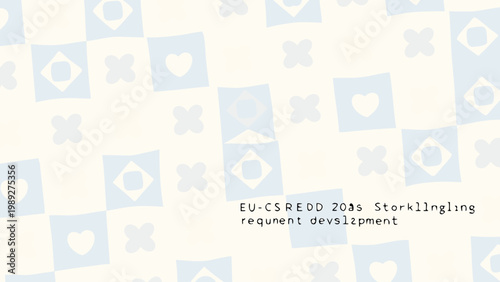 Pale blue and white repeating pattern with heart and diamond shapes
