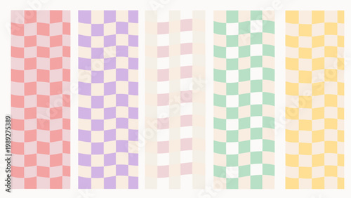 Colorful checkered stripes in pastel shades arranged vertically