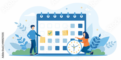 People planning and scheduling events with a large wall calendar