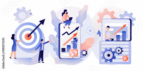 People analyzing data and growth on digital devices and charts