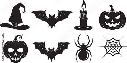 Halloween icons set isolated on transparent background, Vector