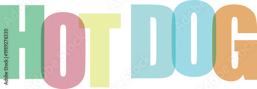 Colorful overlapping letters spelling out hot dog isolated on transparent background