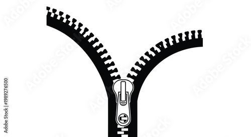Black and white illustration of a zipper opening or closing representing concepts like closure, fashion, or secrets.