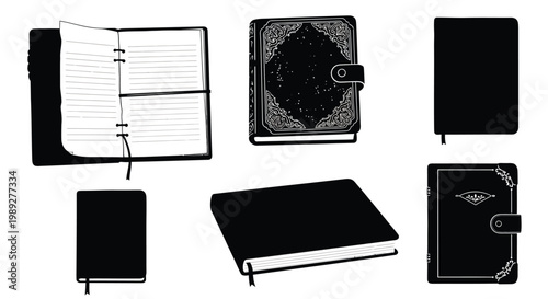 A collection of ornate black drapery arrangements displayed against a white background showcasing dramatic folds and shapes a silhouette high quality professional