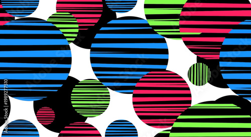 Abstract Seamless Pattern with Colorful Striped Circles on White Background