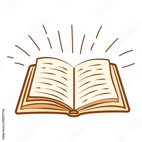 Open book in full spread, hand‑drawn doodle style in warm tones. Perfect for reading, storytelling, study, education, and creative design projects.