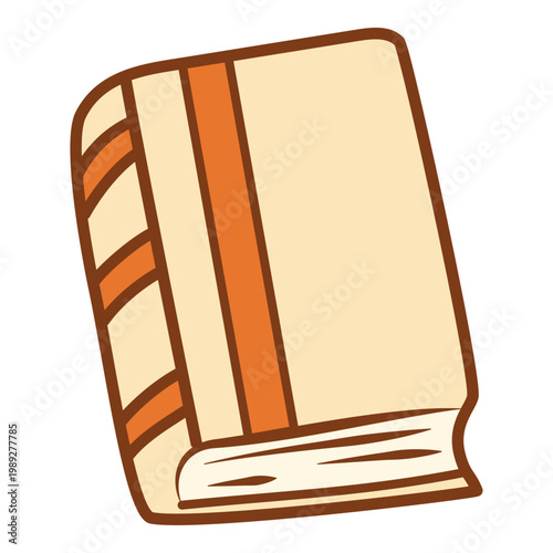 Book in a vertical orientation, hand-drawn in a doodle style using warm tones. Perfect for themes related to reading, studying, libraries, education, and creative illustration