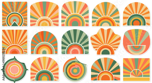 Retro Boho Sunburst Elements Set in Earth Tones