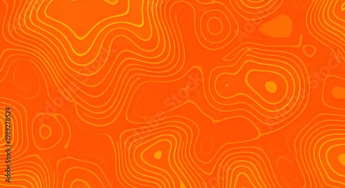 Abstract Topographic Contour Map Pattern in Vibrant Orange and Yellow Hues.