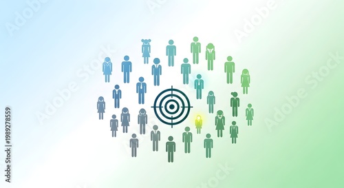 Target Audience Concept with Diverse Group of People Around a Bullseye.