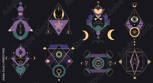 Set of Mystical Sacred Geometry Symbols and Occult Esoteric Icons