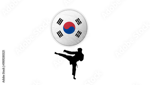 Taekwondo fighter silhouette with South Korea flag emblem
