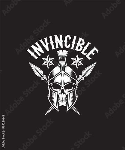 Spartan Skull in Warrior Helmet Illustration - Monochrome Ancient Greek Emblem for Esports and Apparel