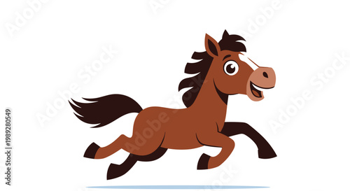 Happy brown horse with a black mane and tail gallops energetically through the air, showing off its joyful and free-spirited nature.