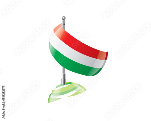 Highly detailed of waving Hungarian flag with metallic pole and subtle shadow effects for print