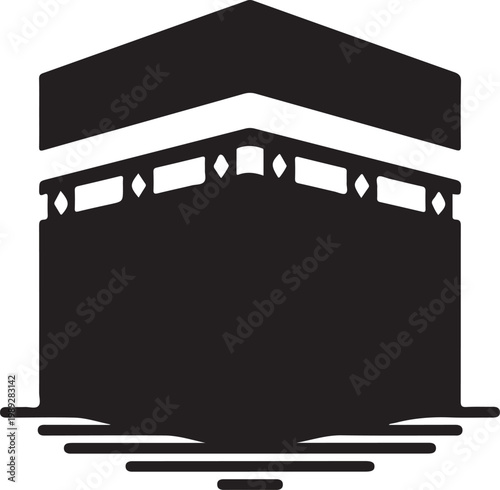 Black silhouette of the kaaba in mecca, islamic architecture transparent background