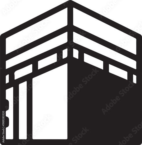 Black silhouette of the kaaba, islamic shrine in mecca white background