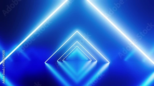 Neon geometric tunnel with bright lights and vivid shapes