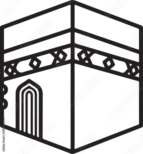 Kaaba cube building silhouette, islamic architecture