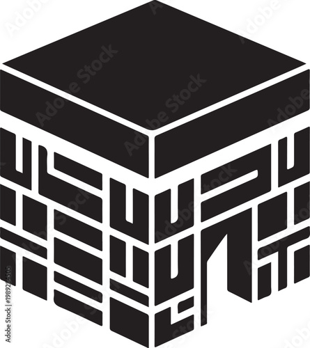 Kaaba cube silhouette with white outline