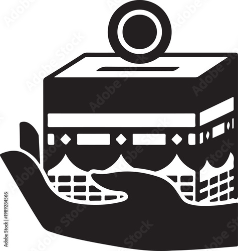 Kaaba in a hand, mecca cube with ornate details architecture