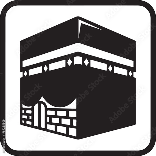 Kaaba silhouette with transparent background, mecca cube islamic architecture