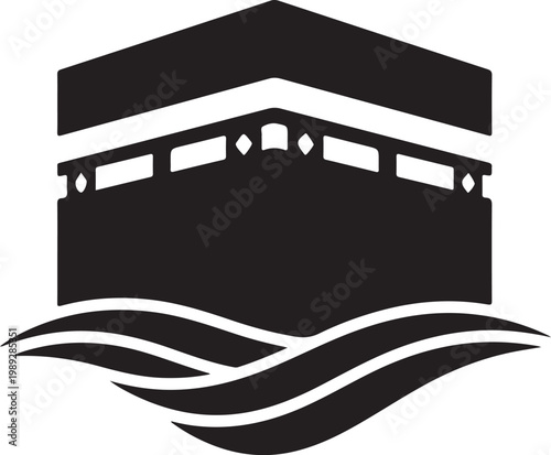 Kaaba silhouette with wavy lines, mecca symbol islamic