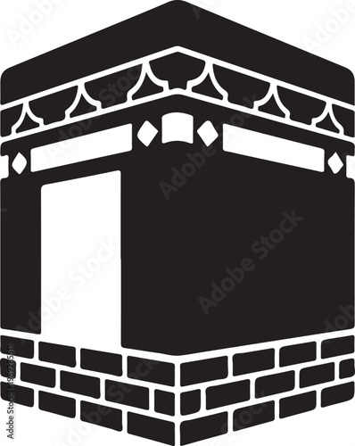 Kaaba silhouette, mecca cube structure with ornate details
