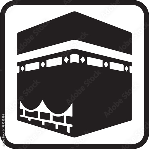 Kaaba silhouette, mecca cube with ornate details black