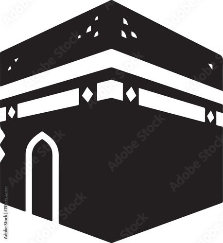 Kaaba silhouette, mecca islamic landmark with transparent background
