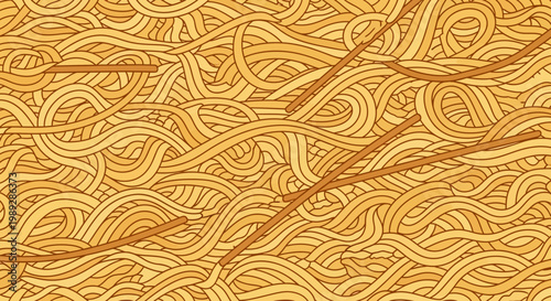 Seamless Pattern of Hand Drawn Spaghetti Noodles Food Background