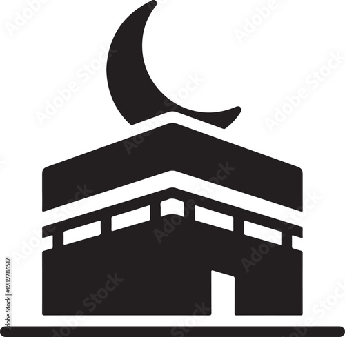 Kaaba with crescent moon silhouette mecca islamic