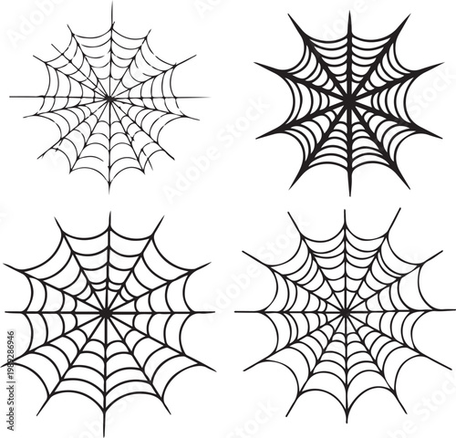 Spider web, cobweb, black icons, vector set isolated on Transparent Background