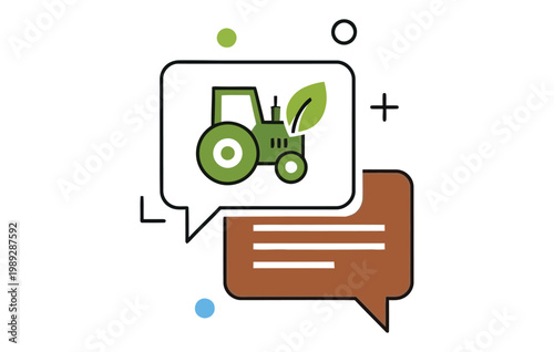 Agricultural innovation a modern tractor icon within a speech bubble represents sustainable farming and technological advancement