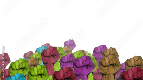 Cuadro en lienzo Mixed race hands or fists raised for protest or leadership concept