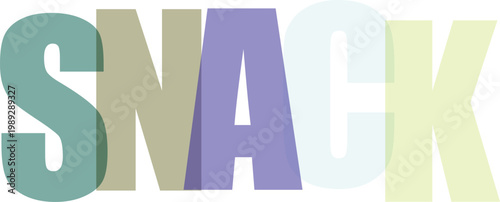 Large word SNACK in pastel colors isolated on transparent background