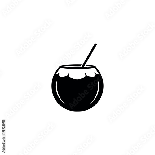 Coconut Drink Icon Simple Black and White Illustration.