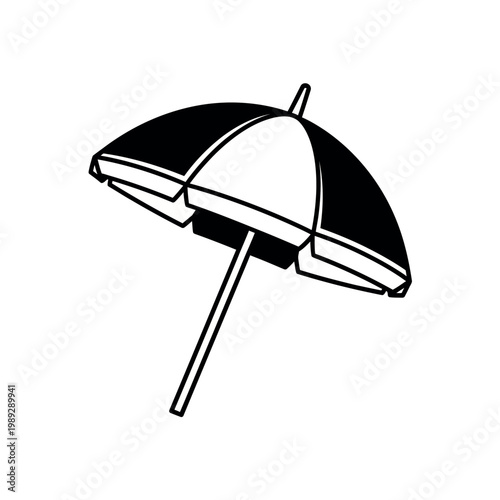 Simple Black and White Beach Umbrella Icon.