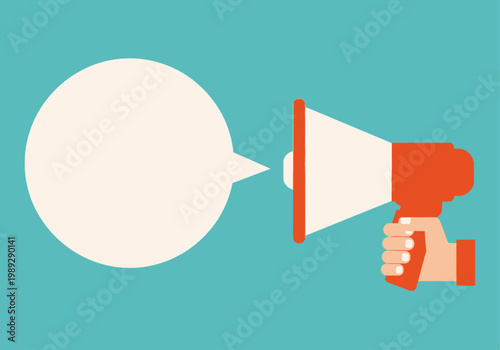 Hand Holding Megaphone with Blank Speech Bubble for Marketing Announcement and Promotion