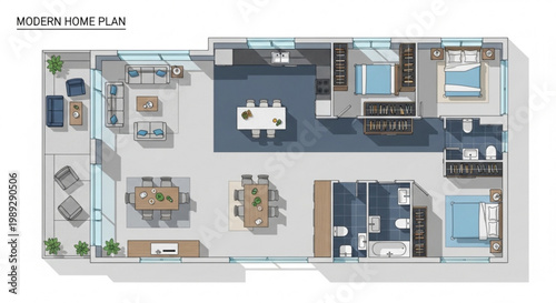 Modern home floor plan detailed architectural blueprint with furniture and layout ideal for real estate and interior design concepts