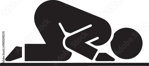 Person kneeling in prayer, silhouette with transparent background