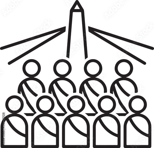 Silhouette of people listening to a speaker, with radiating lines audience